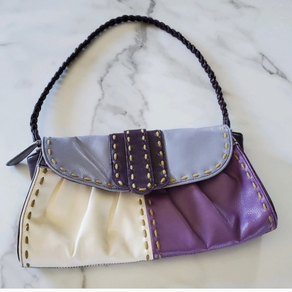 Purple & White Purse with stitching accents CUTE - Picture 16 of 16